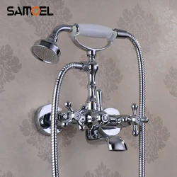 Chrome Bathroom Bath and Shower Faucet Mixer Taps Brass Bathtub Faucet with Ceramic Hand Shower SF1054