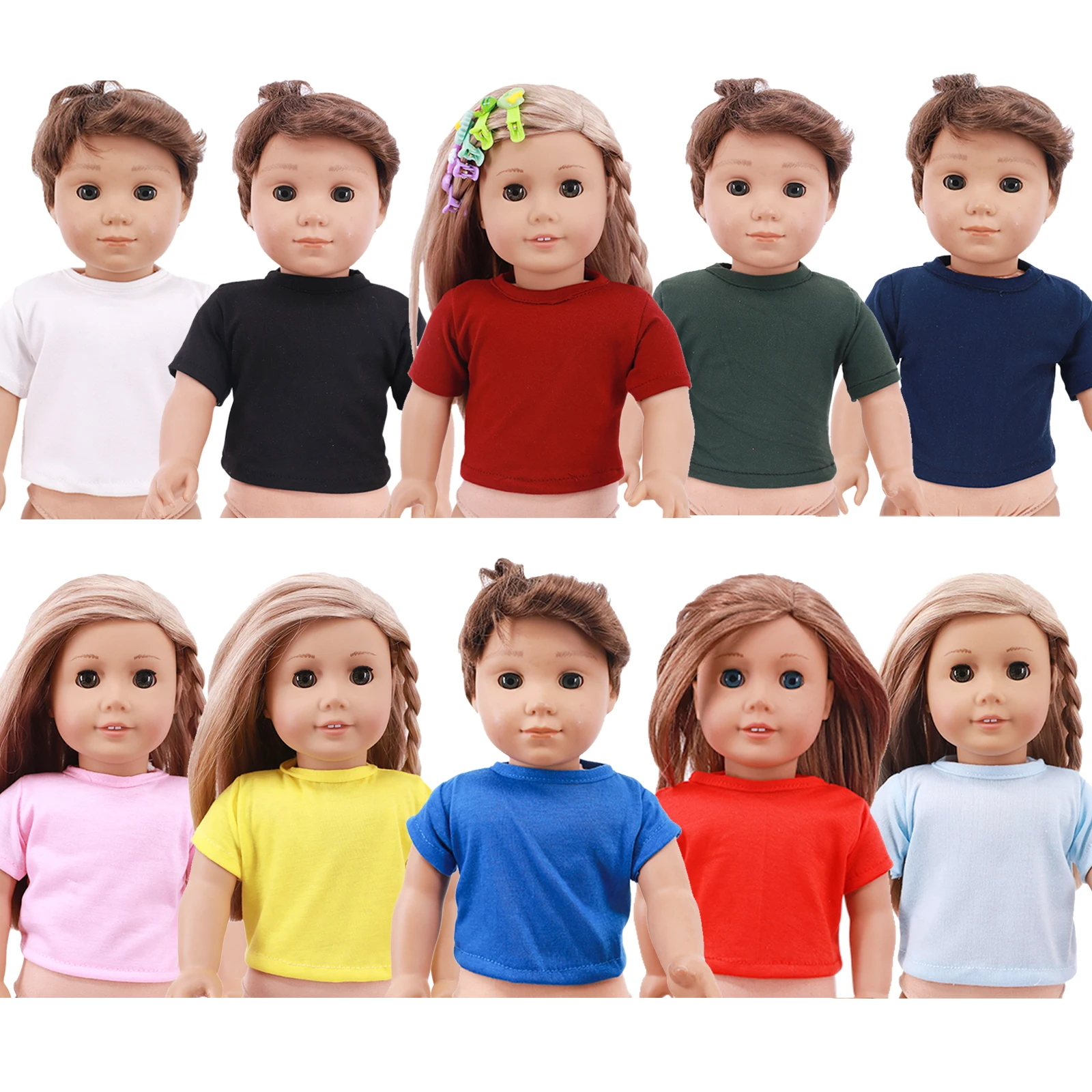 13-Color Solid Color Unprinted Cotton Handmade T-shirt For Boys&Girls Doll Inner Clothes Fit 18inch American Doll 43cm Born Baby