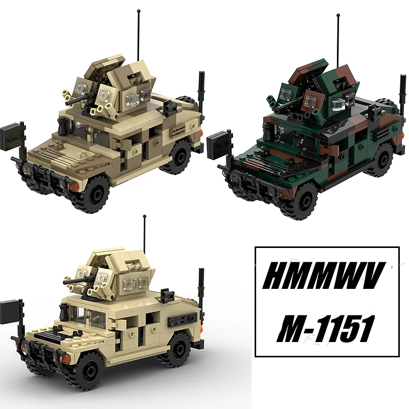 WW2 Military Vehicle Car HMMWV M-1151 US Figures Weapons Model Building Blocks  Armored Truck Gun Parts Machine Kits Toys