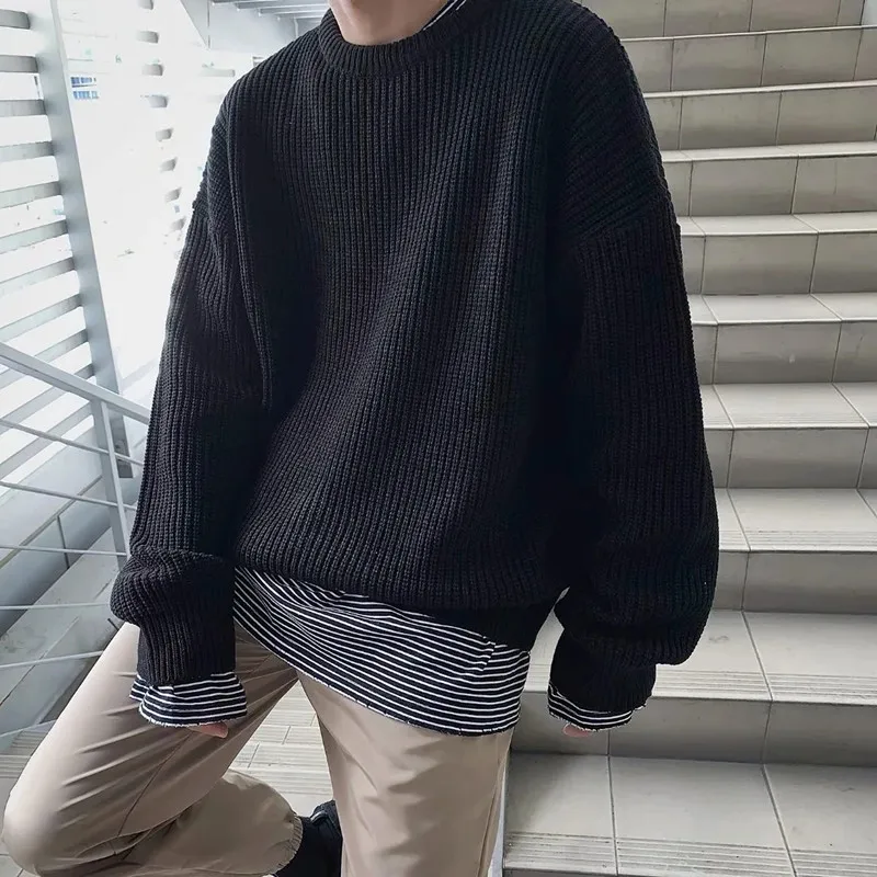 Korean Fashion Sweaters Men Autumn Solid Color Wool Sweaters Slim Fit Men Street Wear Mens Clothes Knitted Sweater Men Pullovers