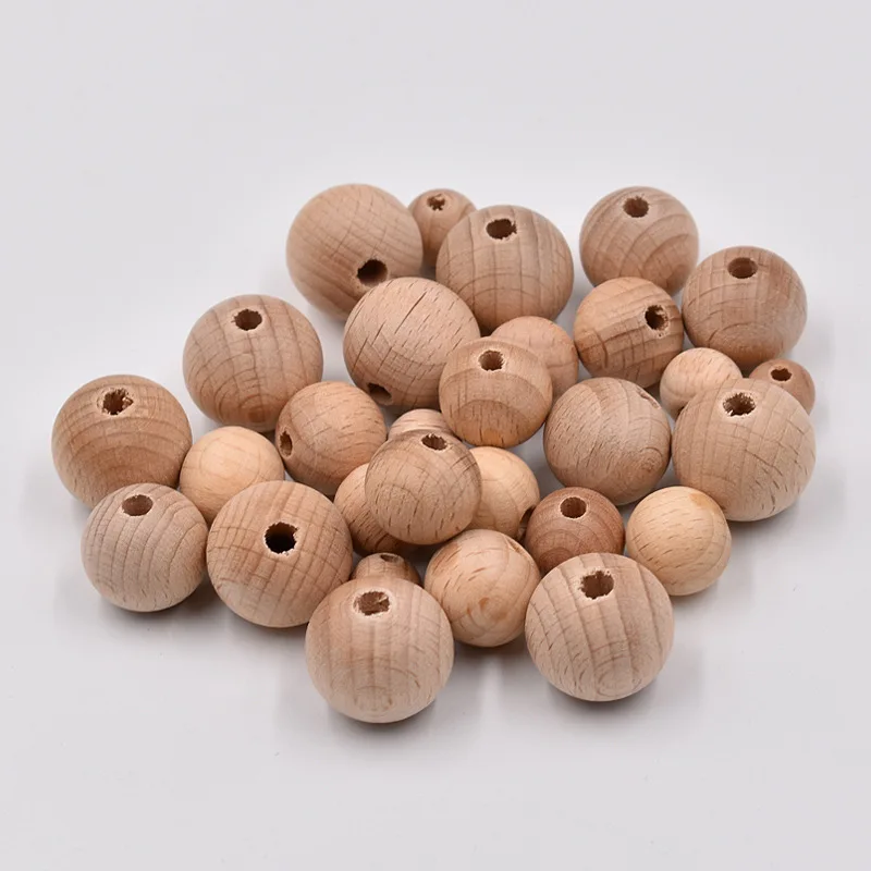 12-30mm Natural Color Beech Round Balls Spacer Beads Loose Beads Custom Crafts Supplies Jewelry Making Bracelet Accessories