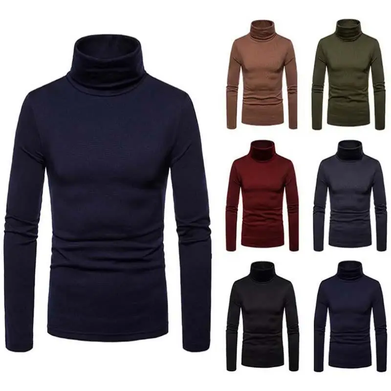 Suéter de malha de gola alta masculino, pulôveres slim fit, monocromático, marca casual, novo, outono, inverno, 2020