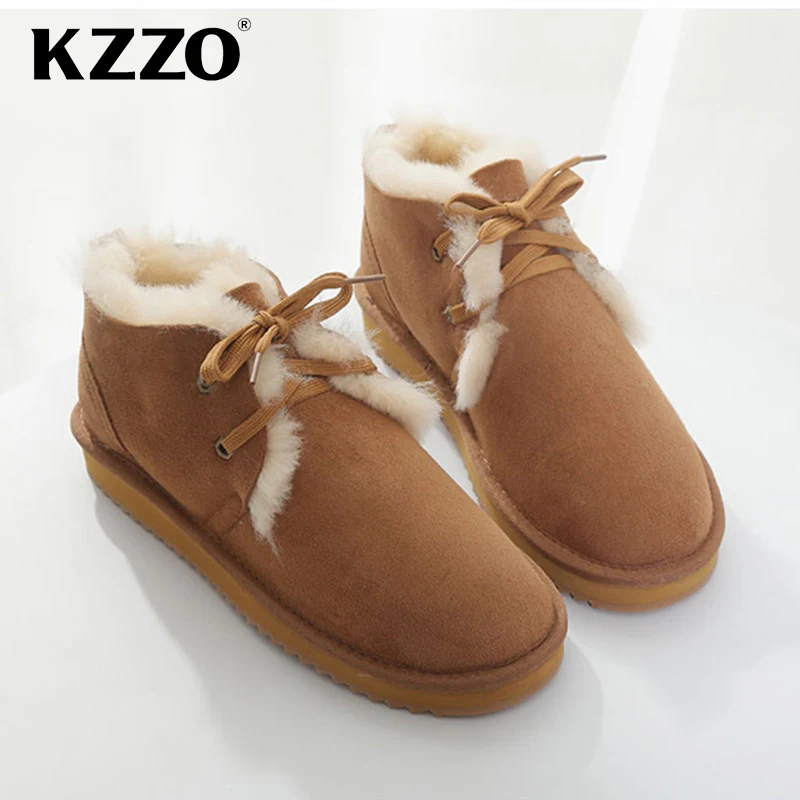 KZZO Australian Classic Sheepskin Leather Snow Boots For Women Natural Wool Fur Lined Ankle Winter Warm Shoes Casual Flat Boots