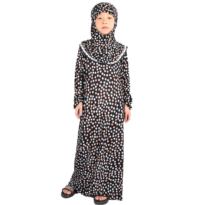 Ramadan Arab Girls Muslim Hijab Hooded Abaya for Kids Dubai Girl Dress Turkish Jilbab Long Islamic Dresses Burka Tunique Kaftan