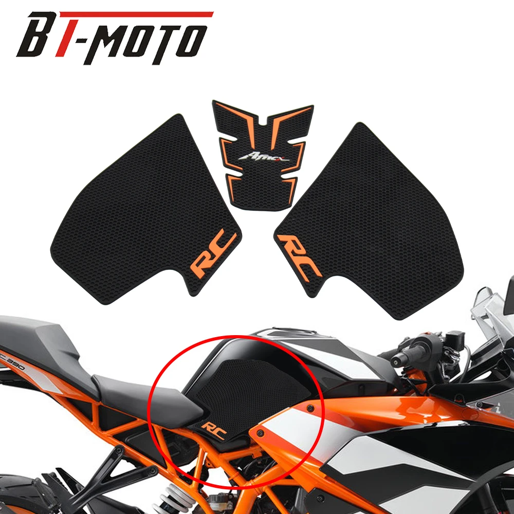 Fits For 390RC RC390 RC 390 Motorcycle Stickers Orange Rubber Tank Pad Protection Decals Side Knee Traction Non-Slip Protector