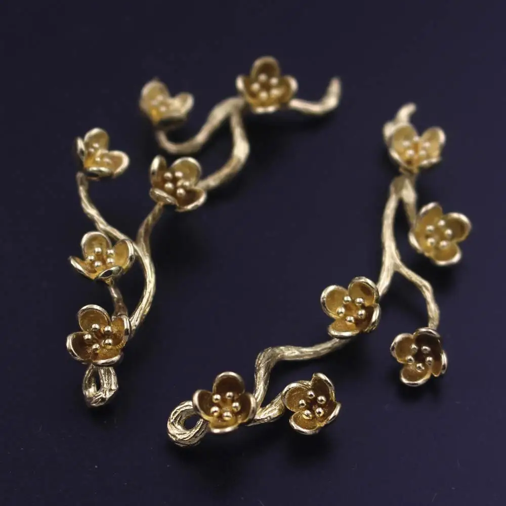 20pcs Quality Brass Casted Bird Winter Flower Branch Charms Connectors Stamping Decoration DIY Hair Head Jewelry Accessories
