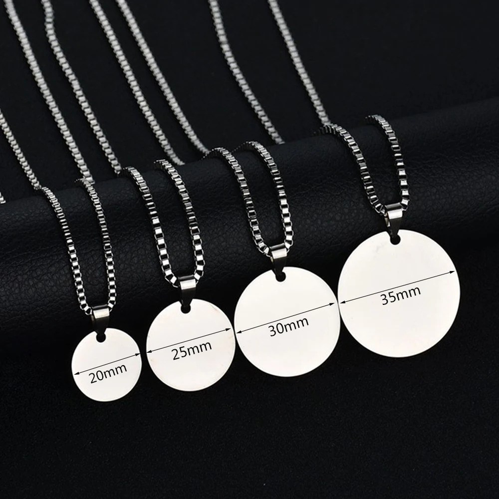 Bluelory Personalized Stainless Steel Round Tag Necklace Laser Engraved Name Photo Logo Words Necklaces For Men Women Jewelry