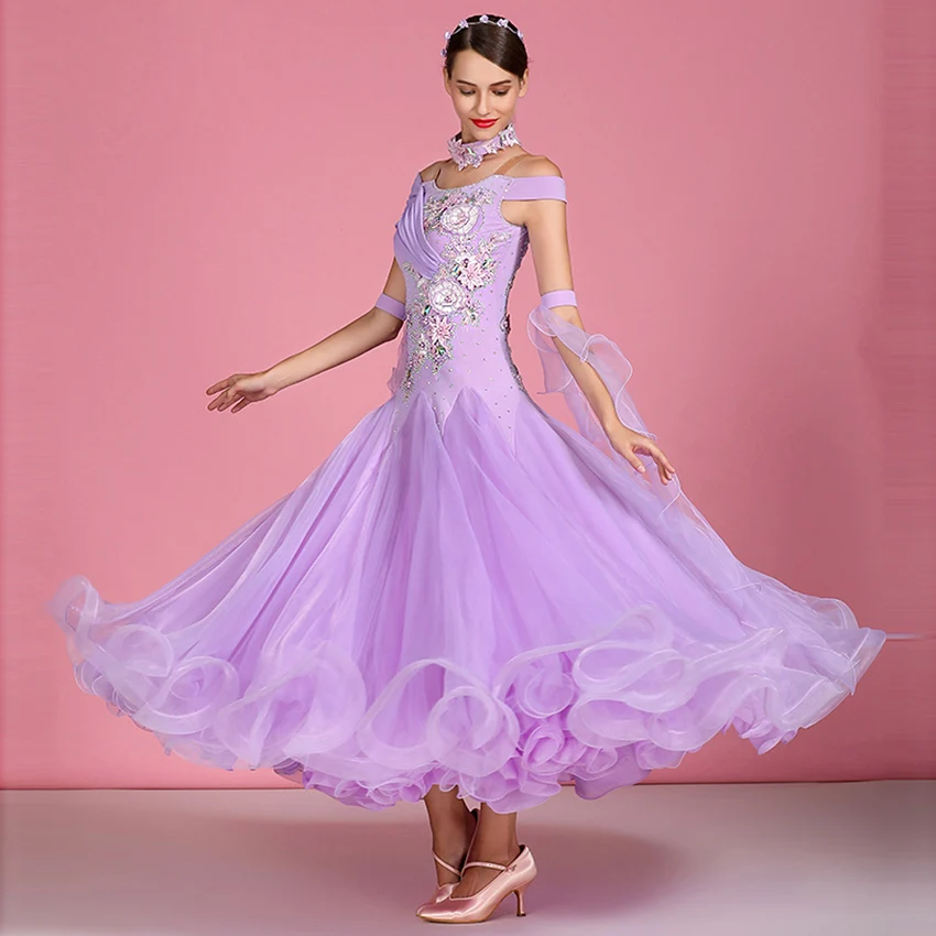 Elegant Purple Luxurious dress Ballroom Dance Dress Modern Dance Flamenco Waltz Dress Standard Practice Wear Competition Costume