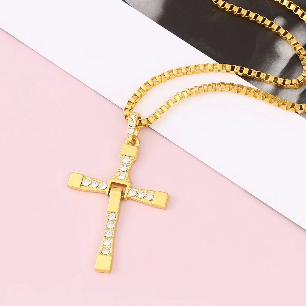 The Fast and The Furious Toretto Male Crystal Necklaces & Pendants Fashion Movie Jewelry Men Classic Cross Pendant Necklace