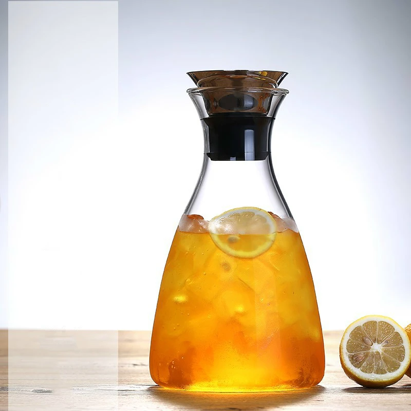 1500ml Geometrical Glass Pitcher Transparent Water Carafe Teapot Tea Kettle Cold Amber Water Jug Drink Dispenser with 2 Cup