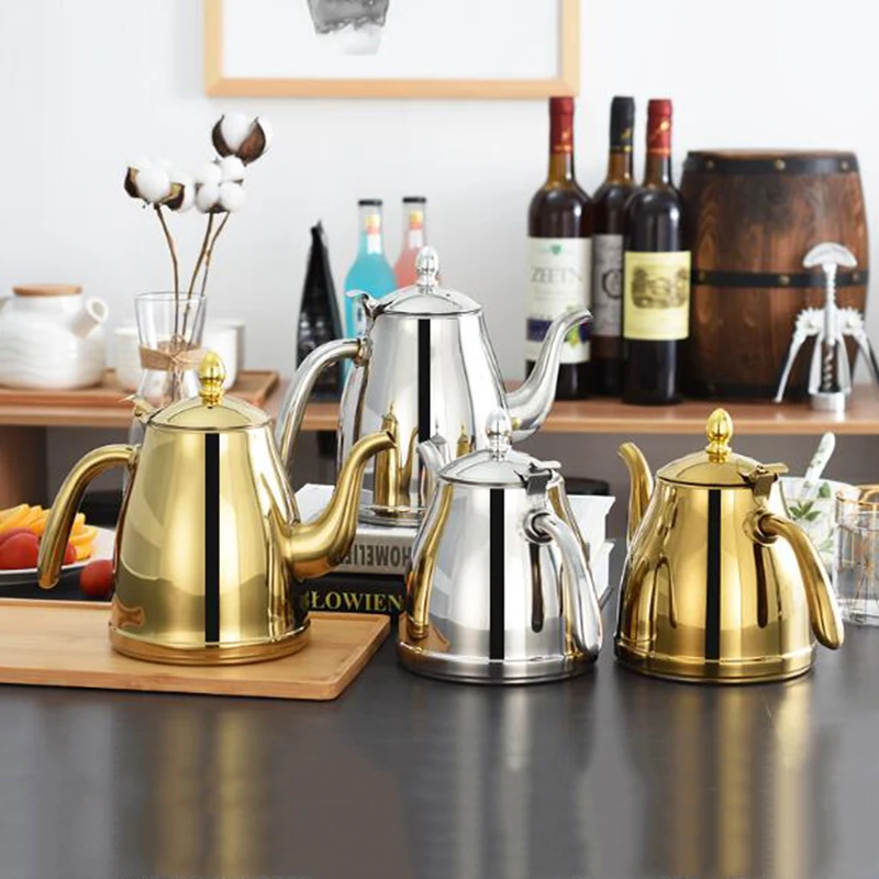 Brand New Stainless Steel Tea Pot Coffee Pot With Filter Hotel Restaurant Induction Cooker Tea Kettle Water Pot 1L/1.5L