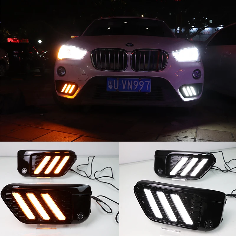 

for BMW X1 F48 F49 2015 - 2019 White blue and Yellow Turn Signal Function Car DRL LED Daytime Running Light Fog Lamp Bulb