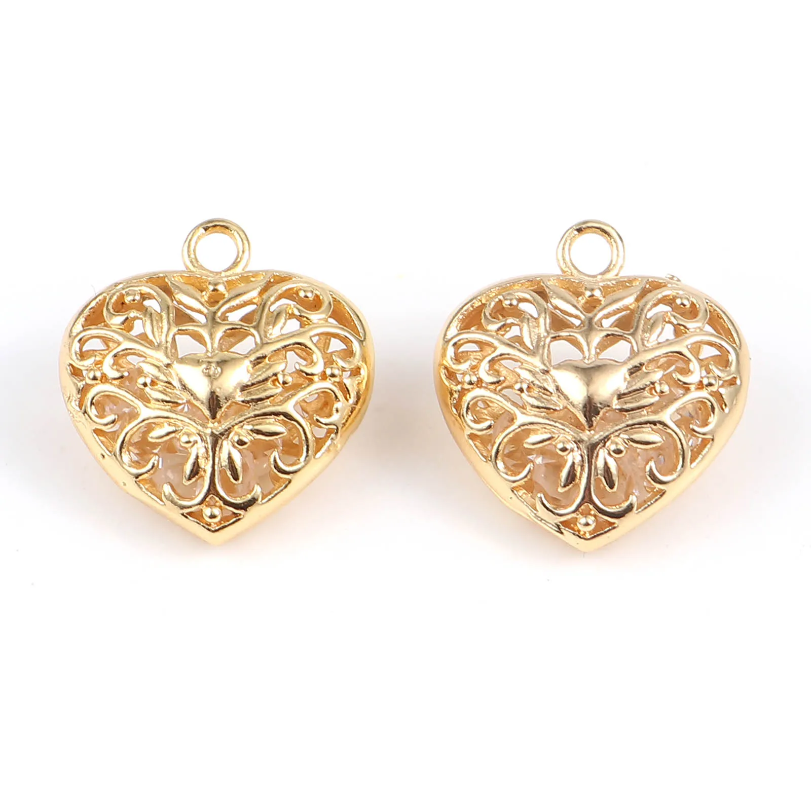 2 PCs Copper Valentine\'s Day Charms Hollow Hearts 18K Real Gold Color Filigree Pendants For DIY Earring Jewelry Finding 21x 19mm