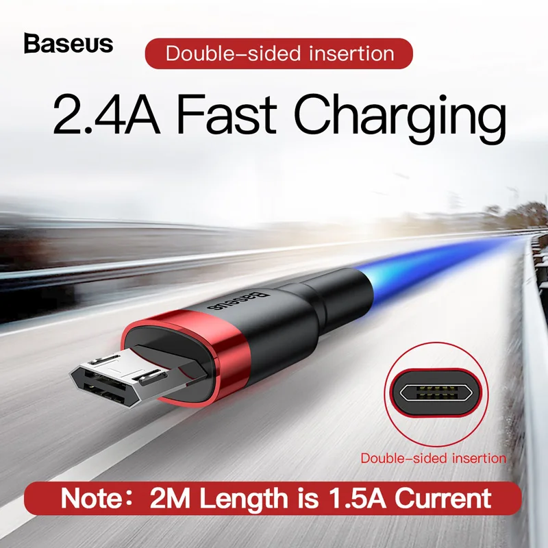 Baseus Micro Fast Charging USB Cable For Xiaomi Redmi Reversible 0.5M 1M 2M 3M Micro USB Charger Data Cable For Samsung Phones