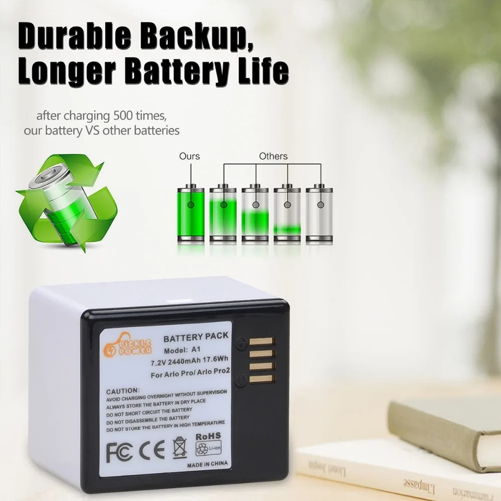 Pickle Power 2440mAh Digital Battery Pack LED USB Dual Charger with Type C Port For Arlo A1 A1B Arlo pro / Arlo pro 2