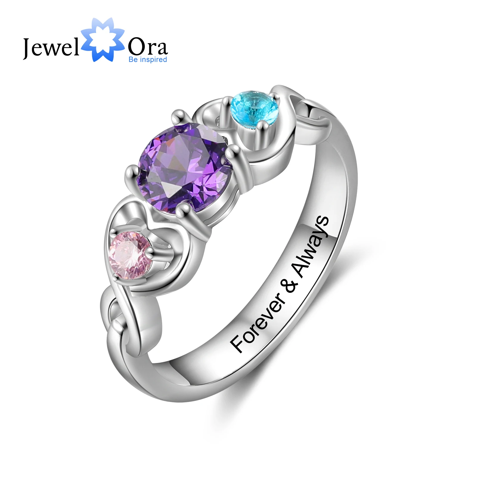 

JewelOra Personalized Engraving Wedding Engagement Ring Customized 12 Colors Birthstone Rings for Women Anniversary Gifts