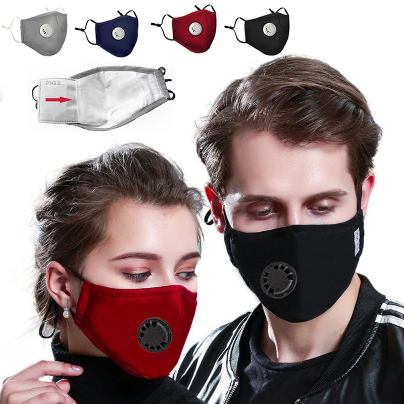 Adult Cotton Face Mask Respirator Washable Reusable Valves Mouth Masks with Activated Carbon Filter PM2.5 Mask PM052