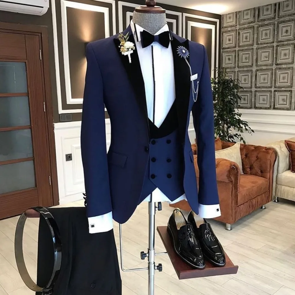 

Custom Made Newest Fashion Navy Blue Business Mens Suits Wedding Suits For Men Ternos Masculinos Slim Fit Groom Prom Tuxedo 3Pcs