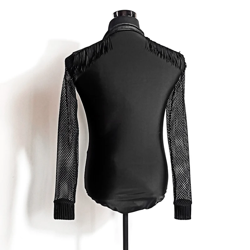 Justaucorps de compétition de danse de salon latine pour hommes, chemises en velours bouffant, vêtements d'entraînement, costume de batterie noire, Unitard D1179, CACARE