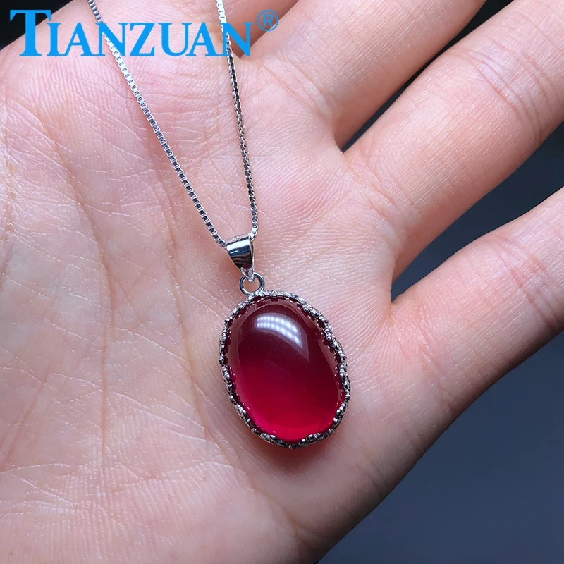 oval shape  cabohon red ruby main stone 925 silver Fashion 23ct 14*19mm oval shape Artificial Jewelry for Pendant Necklace