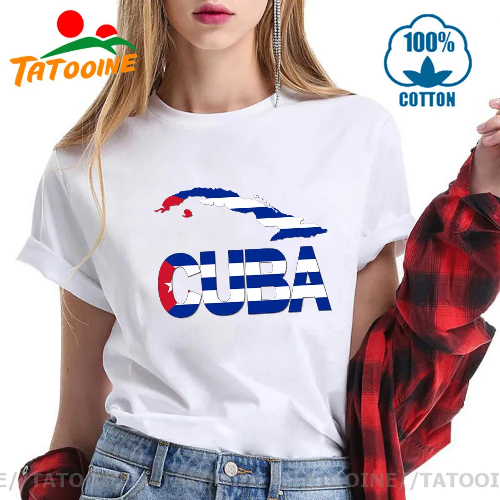 

Tatooine Flag Of Cuban T-Shirt Women Cuba Map Flag T shirt Female Personality Cool Tee Shirt Custom Design Round Collar Clothing