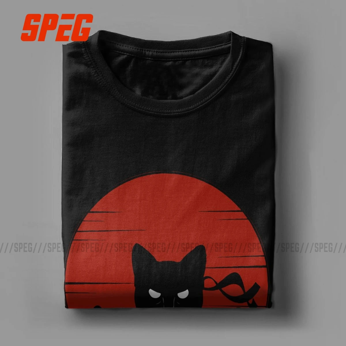 Samurai Cat retro T Shirts for men Ninja Japanese  text Style Leisure Tee  sunset  black cat  100% Cotton 4XL 5XL Gift Idea Tops