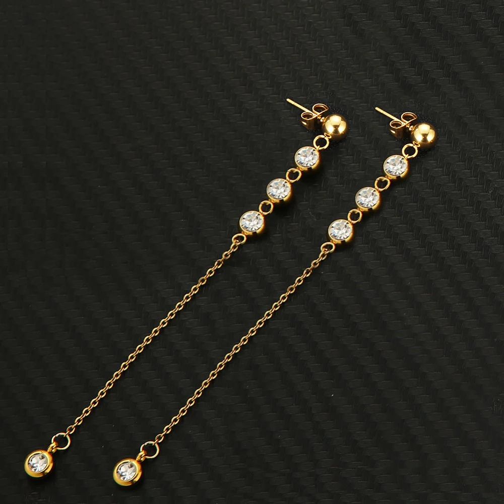 MinaMaMa Stainless Steel Chain Shiny Crystal Necklaces Earrings Jewelry Sets For Women Girls New Fashion Jewelry Sets