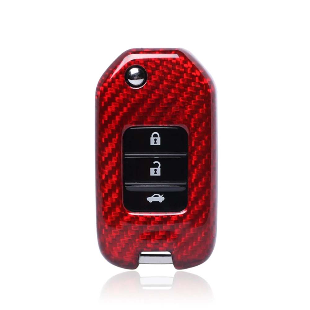 

For Honda Accord CR-V Civic 2015-2019 Auto Remote Smart Folding Key Fob Case Cover Black/Red Real Carbon Fiber Car Key Shell Cap