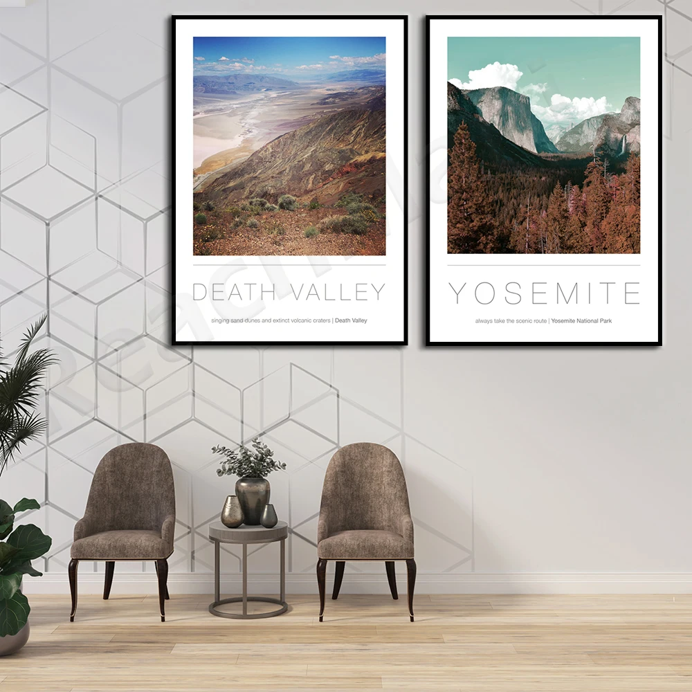 Tourist print, Yosemite National Park, Death Valley National Park Printed Decorative Canvas Poster Destination