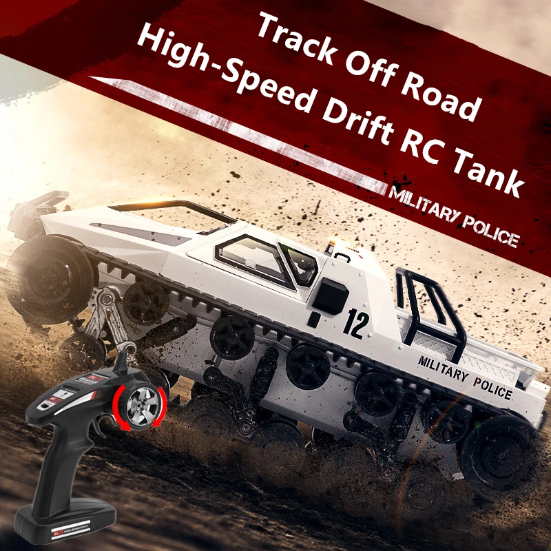 High Speed Drift Off Road Remote Control Spray Truck 30° Slope Climbing Tracked LED Light Charging Large Wading Armored RC Tank