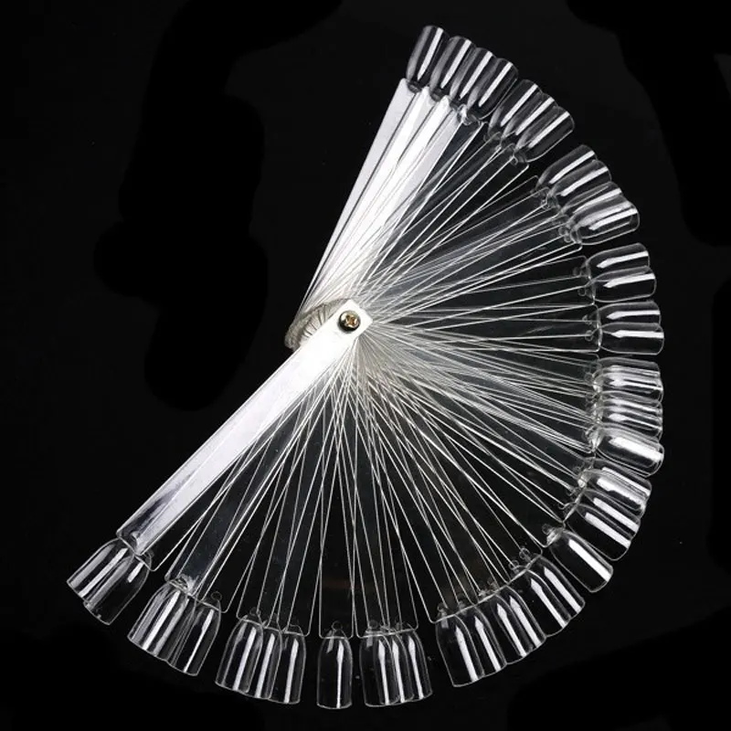 50tips False Nail Tips Display Oval Fan Style Nail Swatch Gel Polish Color Card Fake Nail Practice Palette Chart Tools