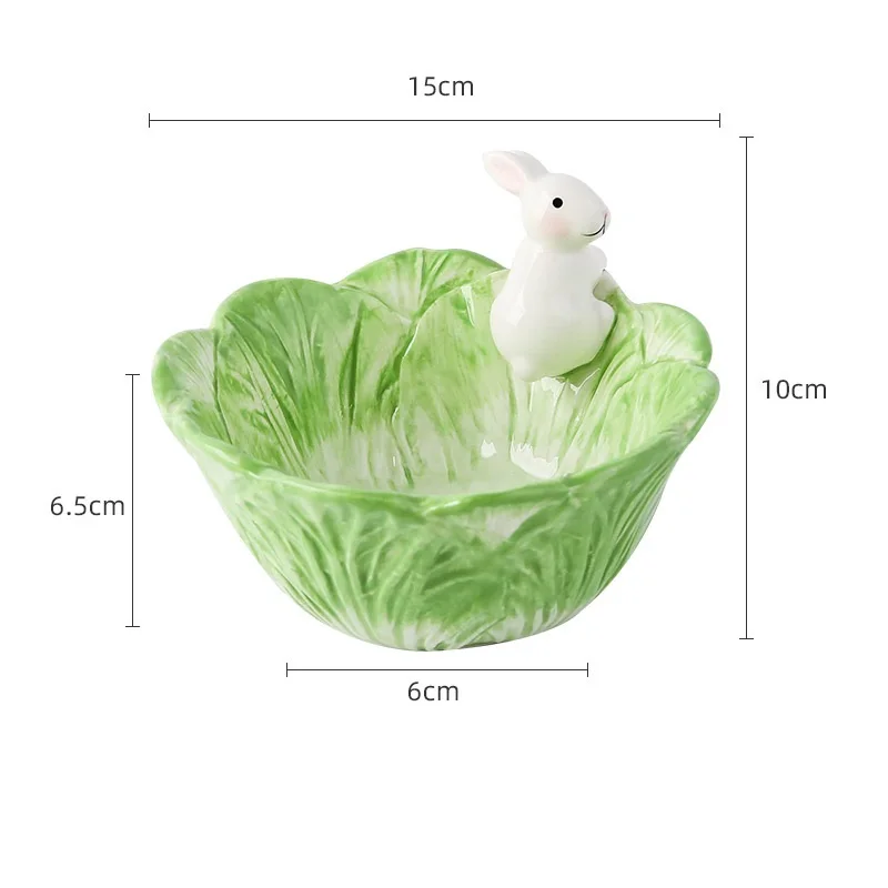 Ceramic Children\'s Tableware Rabbit Cabbage Bowl Cartoon Animal Tableware Fruit Salad Dessert Bowl Kitchen Dinnerware Sets