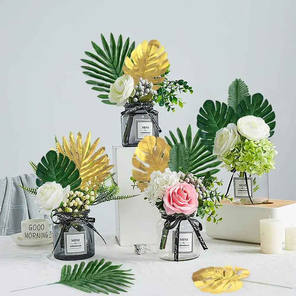 12pcs Green Artificial Tropical Palm Tree Monstera Leaves Wedding Home Garden Office Bedroom Decoration Photography Background