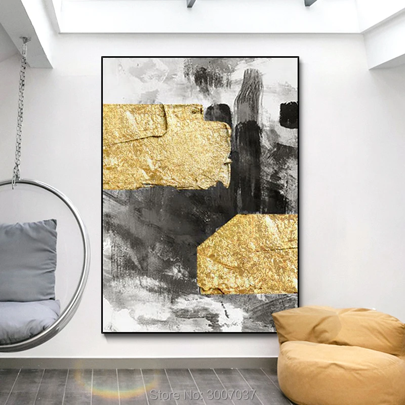 100% Hand Painted Gold Color Foils Oil Painting On Canvas Wall Pictures Canvas Painting For Living Room Home Decor no Frame