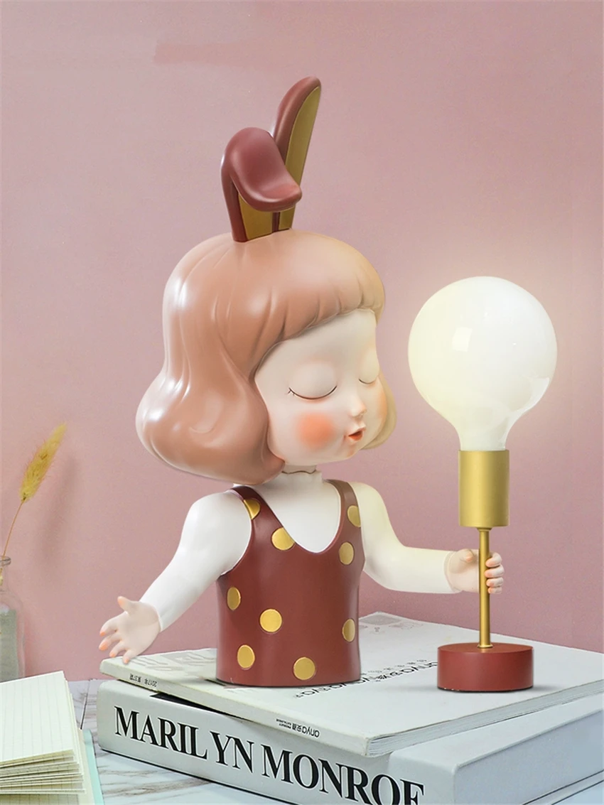 

Nordic Cartoon Rabbit Girl Table Lamps Luxury Bedroom Bedside Light Living Room Desk Lamp Cute Girl Gift Decoration Table Light