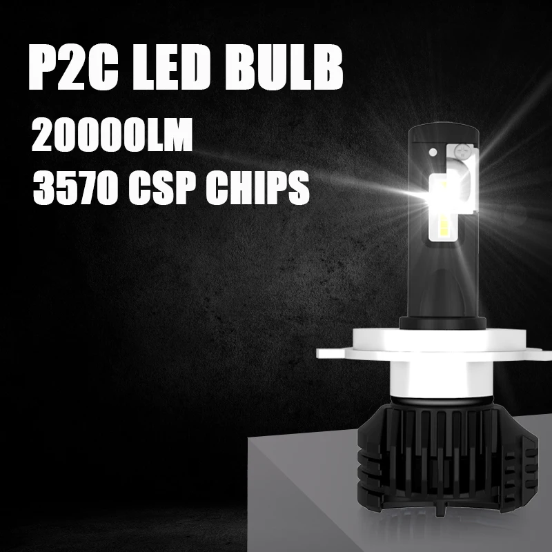 2PCES 높은 전원 P12 LED 전구 높은 낮은 빔 H4 Canbus 오류 없음 3570 CSP 칩 울트라 얇은 1mm 램프 바디 LED 전구 12V 20000LM