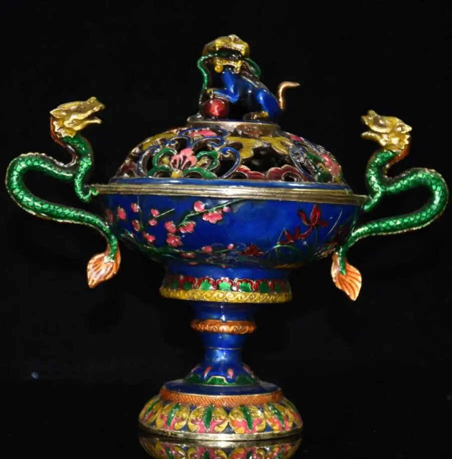 

China brass cloisonne Plum, Orchid, Bamboo and Chrysanthemum Incense burner crafts statue