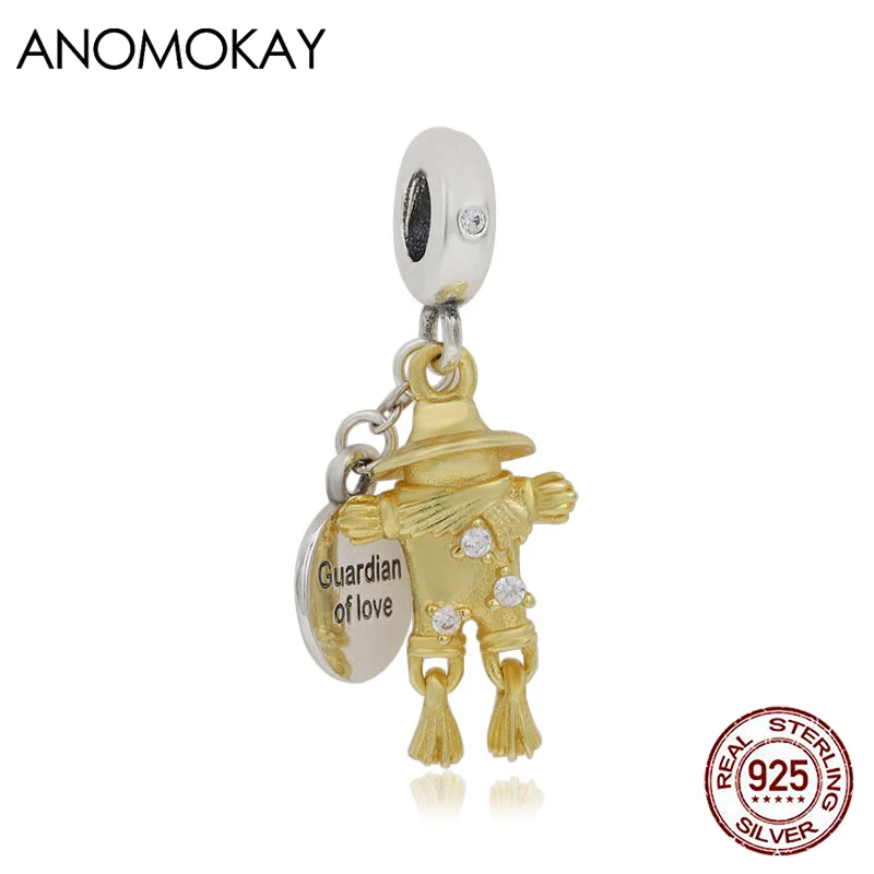 Anomokay Classic Gold Color Scarecrow Guard Charm Pendant fit Bracelet & Bangle Real Sterling 925 Silver Guardian of Love Beads