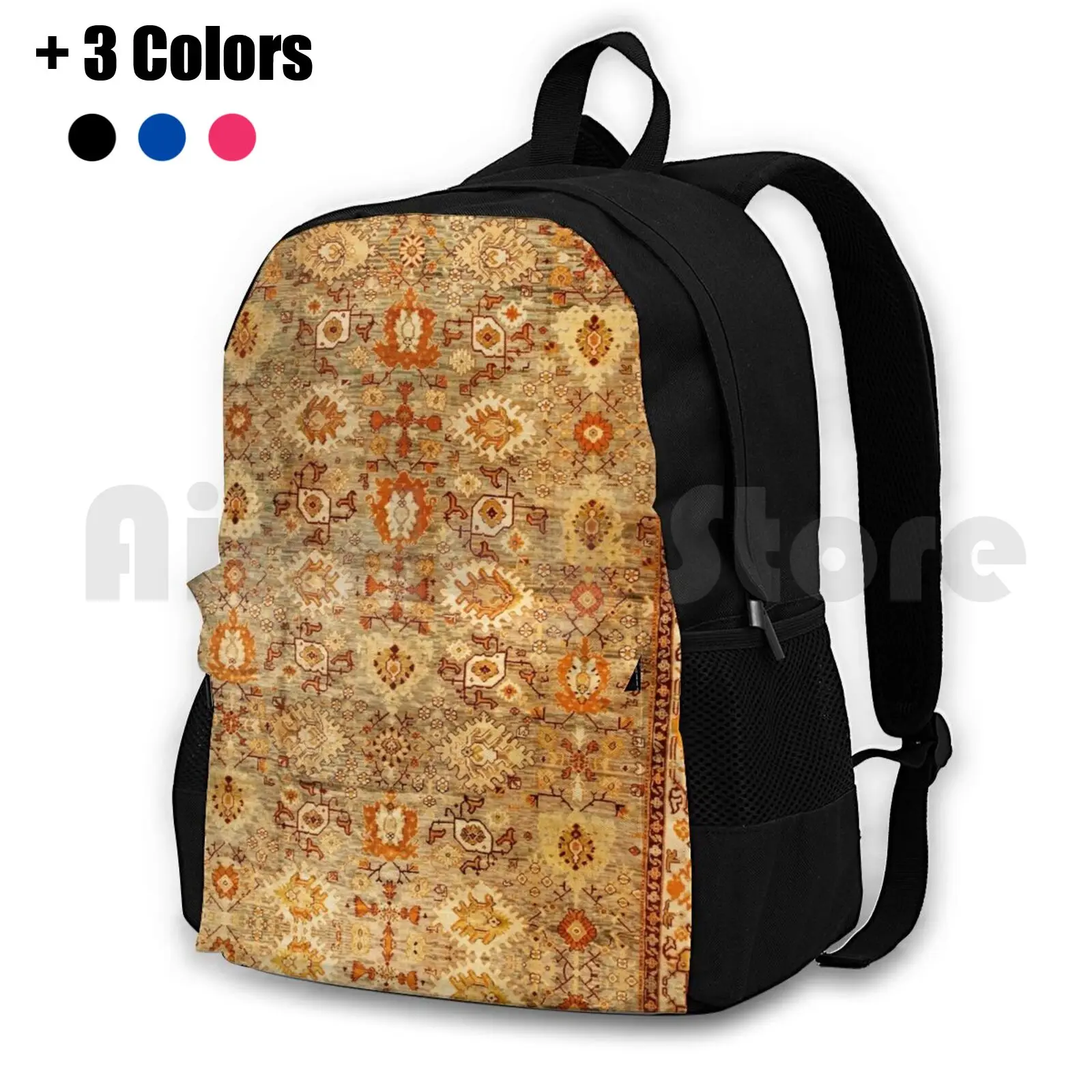 Sac à dos de randonnée en plein air vintage, imprimé turc antique, sac de sport d'escalade, tapis persan tribal, Oushak Lea