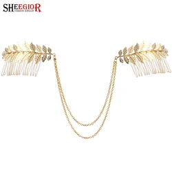 Romantic Wedding Bride Hair Accessories for Women Accessories Fashion Gold color Chain Leaf Hair Jewelry Clip for Hair Comb Pins