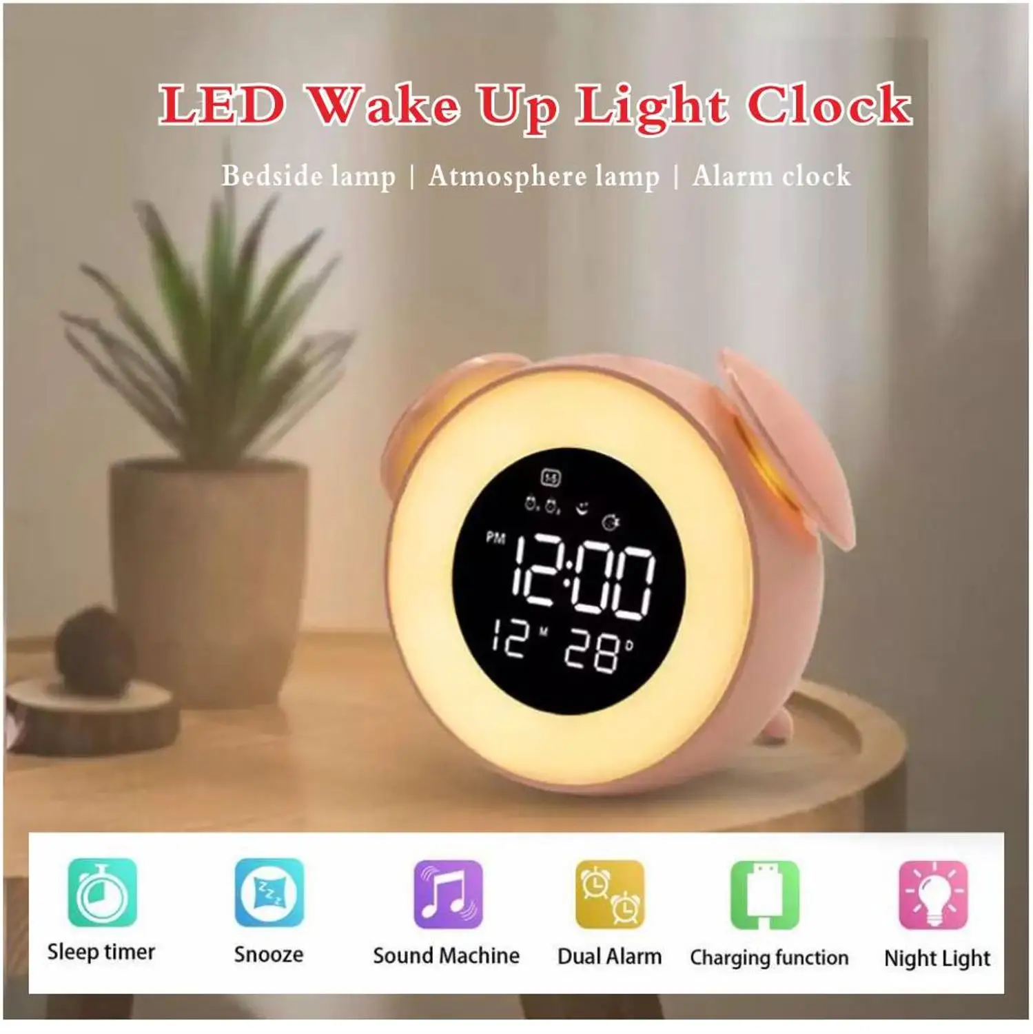 Alarm clock led clock lamp digital clock bedside table clock desk clock electronic decorate sunrise sunset light  music clock