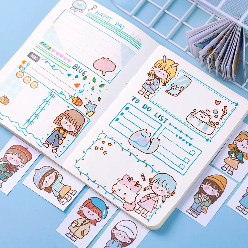 50Sheets Washi Sticker Book Cute Cartoon Girl Dinosaur Rabbit Diary Scrapbook Decoration Material Planner Stickers Stationery
