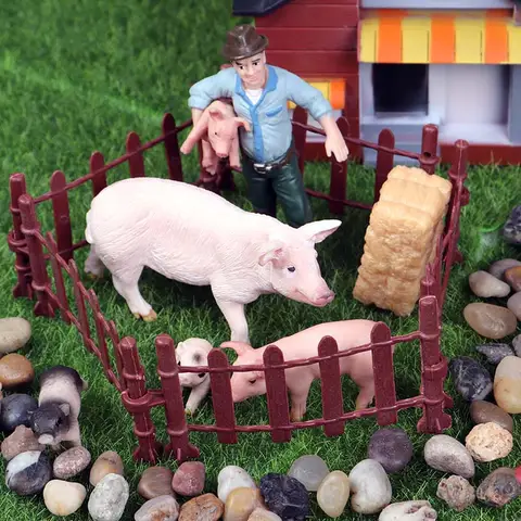 Oenux Heminredning Ridstängsel Palmer Simulering Gård Ko Häst Djurmodell Actionfigurer Miniatyr Söt Barnleksak 8 best sales leksaker med bondgårdsdjur - №3