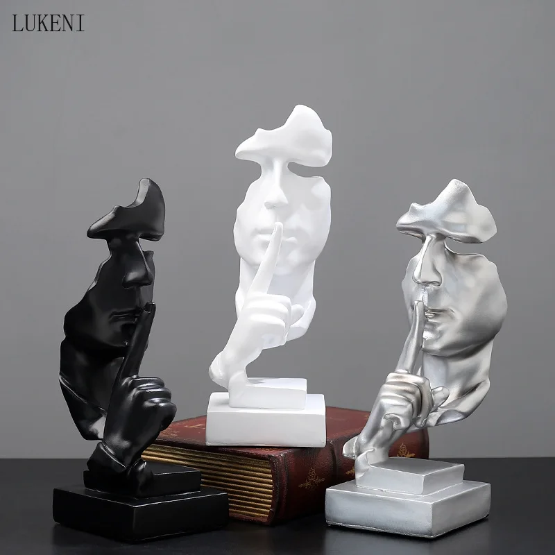 European Black White Silver Abstract Character Resin Statue Accessories Crafts 31cm Not Talking Abstract Sculpture Home Decor