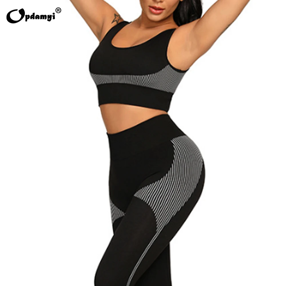 New Women Workout Sets 2 Pieces Tracksuits High Waist Yoga Running Legging And Sport Bra Gym Clothes Outfits Seamless Yoga Sets