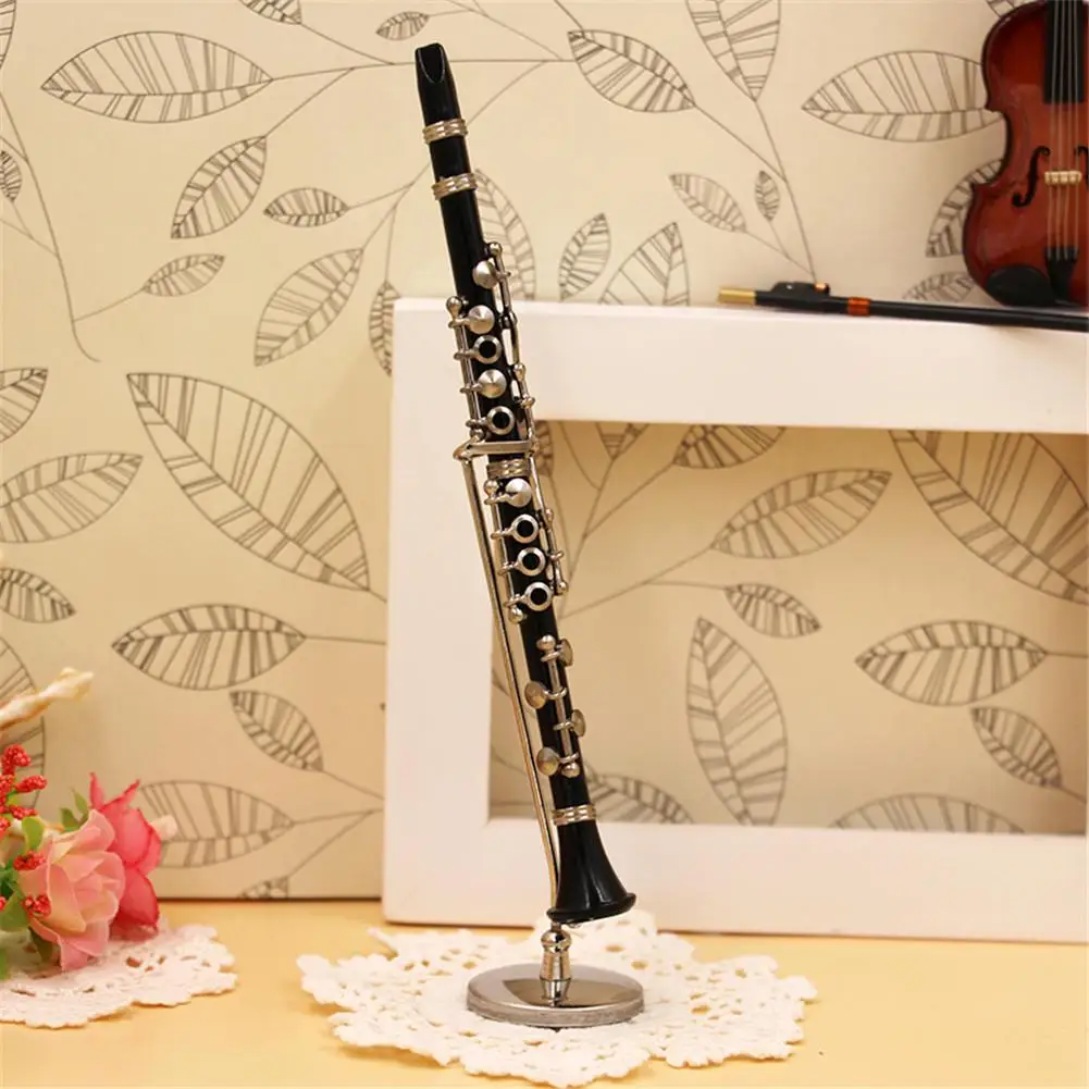 Clarinet Model Mini Clarinet Flute Display Model Ornament Musical Instrument Miniature Desk Decor with Black Leather Box Bracket