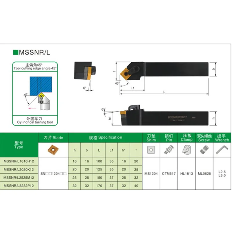 MSSNR2020K12 MSSNR2525M12 MSSNR1616 MSSNR2020 MSSNR2525 Turning Holder Tools Lathe Cutter for SNMG