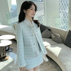 French Autumn Winter Lady Small Fragrance Wind Set 2021 New All-match Tweed Jacket Female Temperament Short Skirt Two-piece Suit