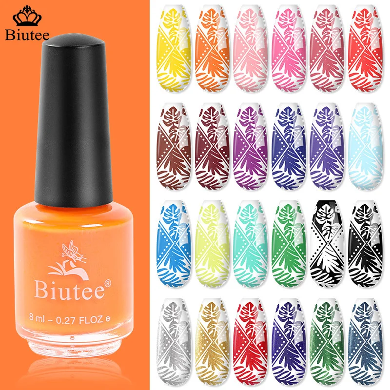 BIUTEE Nail Polish for Stamping Templates Candy Color 8ml Manicure Varnish Nail Lacquer Base Top Coat DIY Plate Printing Polish