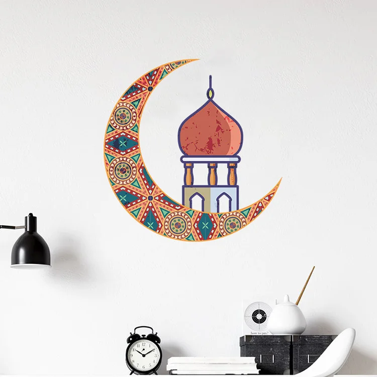 Klassischer Halbmond-Wandaufkleber im Schloss-Stil, Ramadan-Festdekoration, Tapete für Wohnzimmer-Hintergrund, Heimdekor-Aufkleber – Detail 2